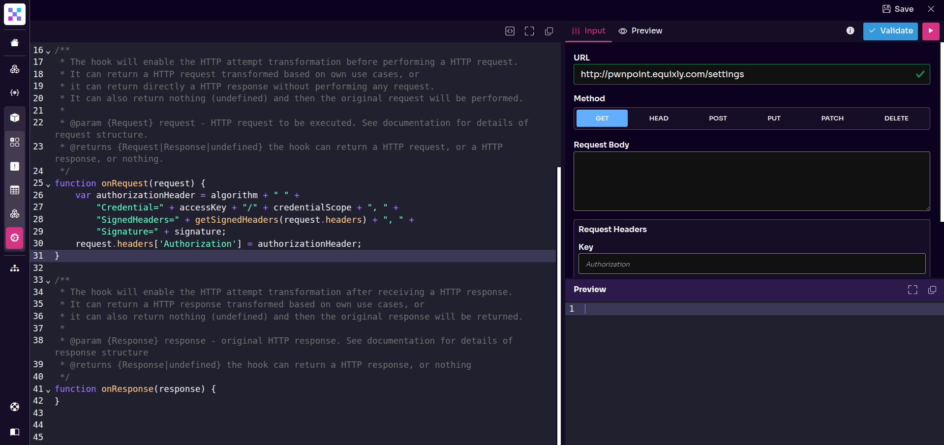 HTTP Hook editor