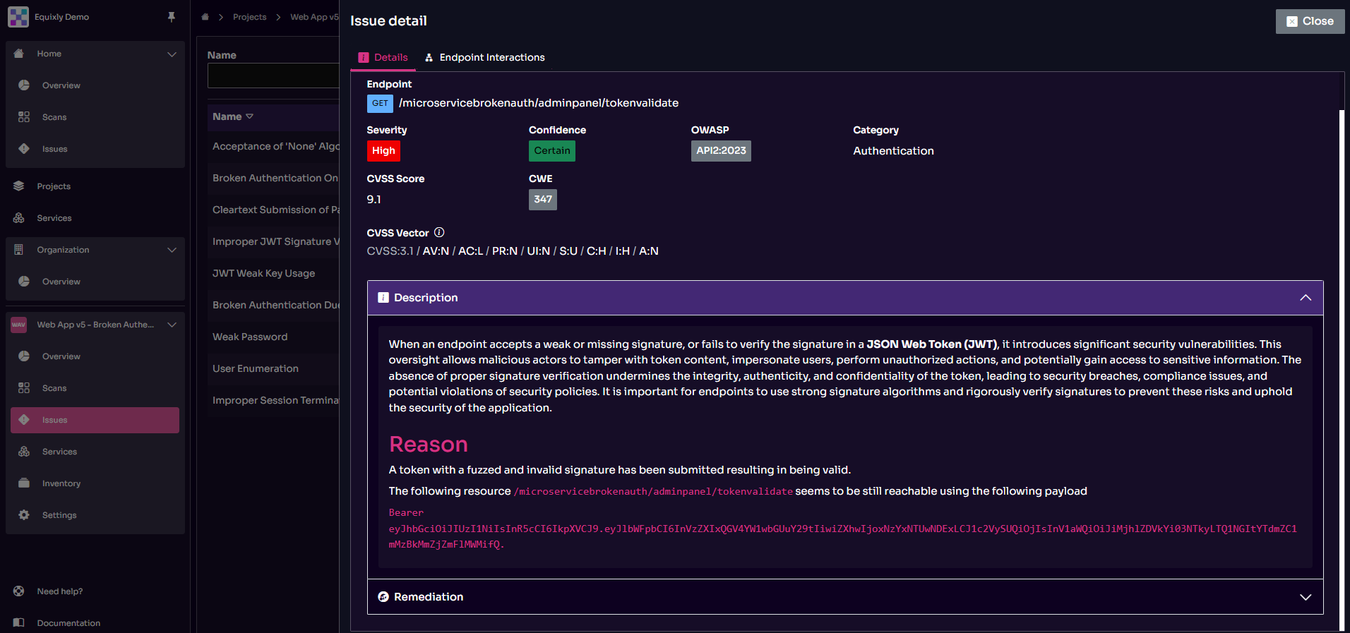 Equixly Security Issue Details