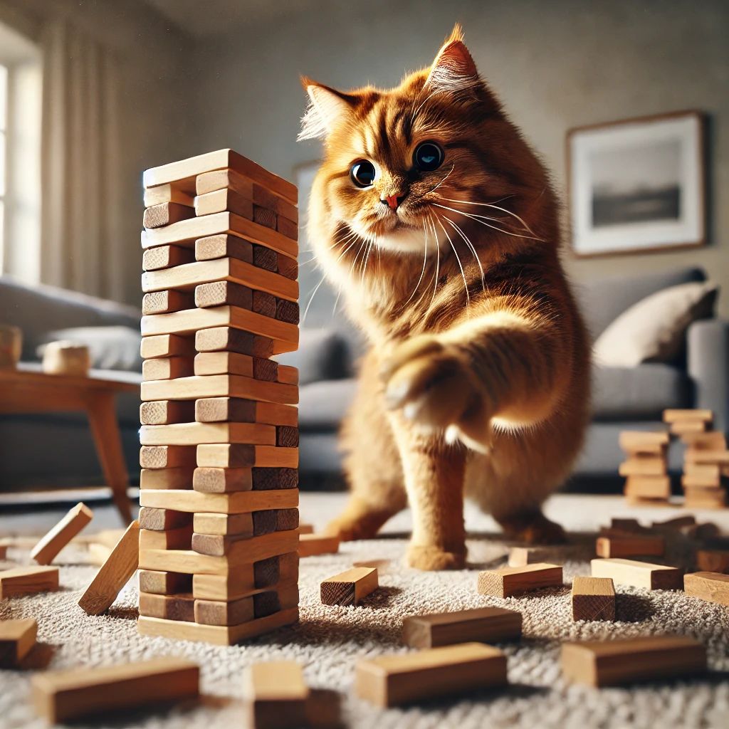 A Cat Playing Jenga