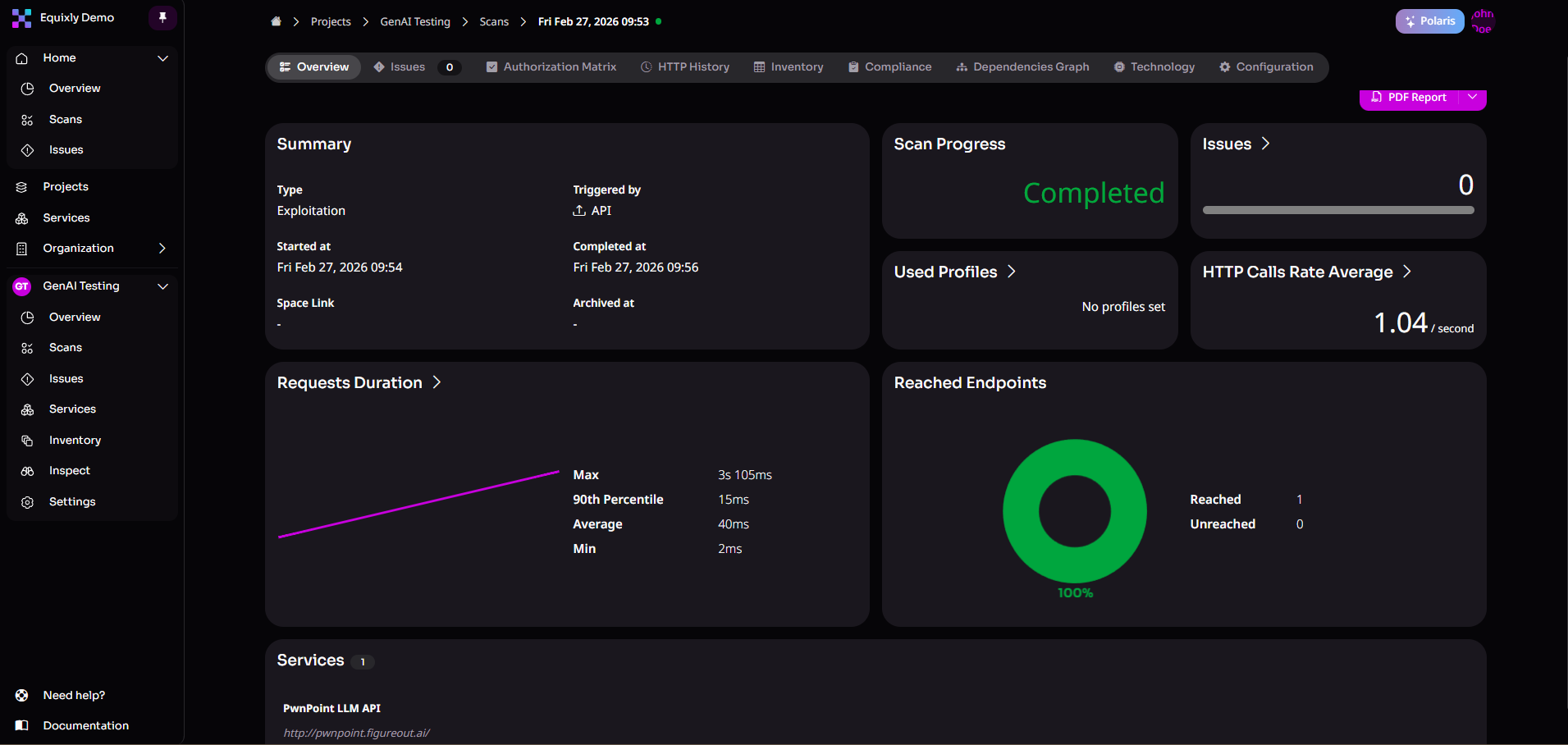 An example of Equixly's GenAI security testing