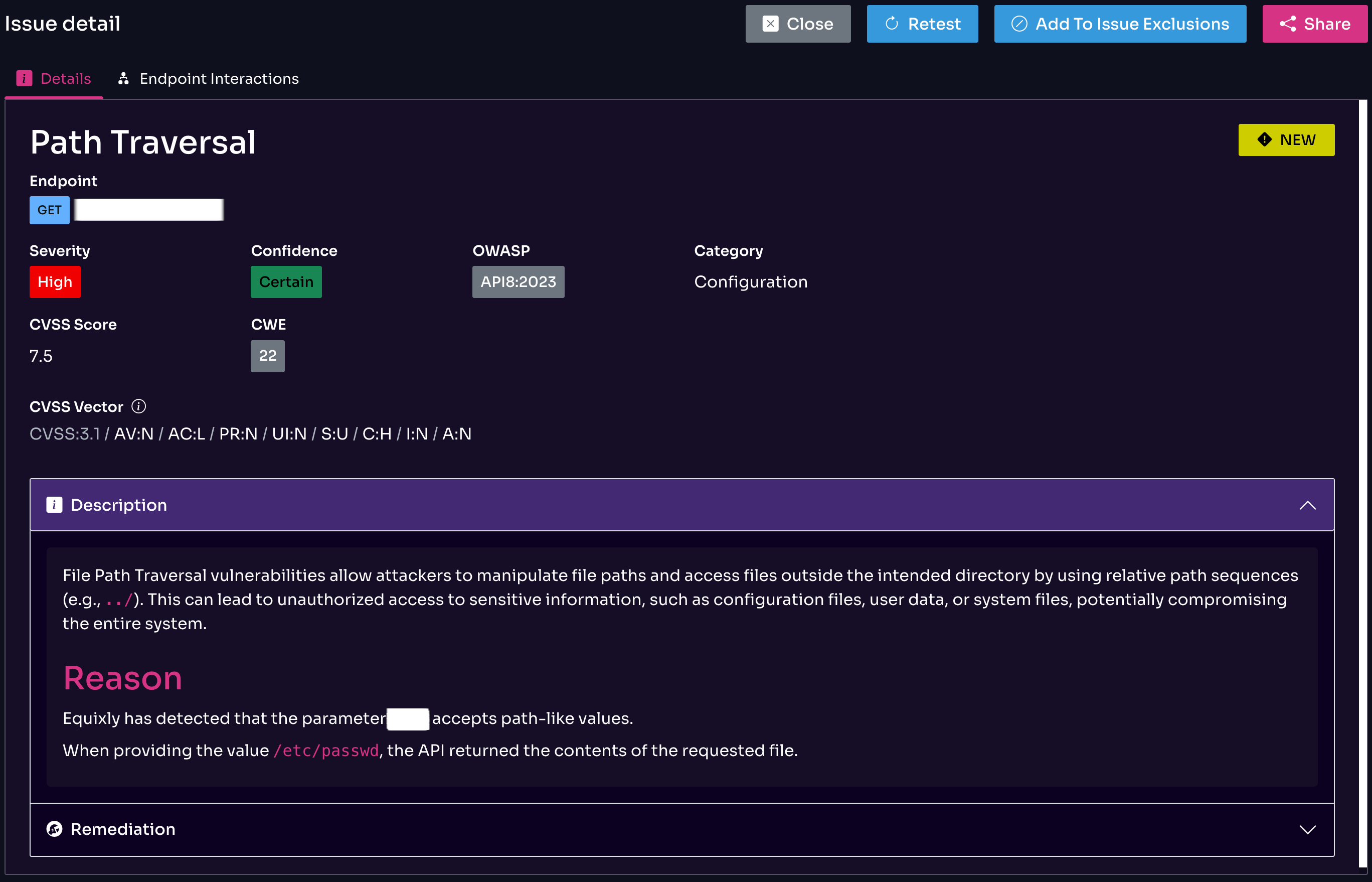 A Path Traversal Vulnerability Discovered by Equixly in its Dashboard